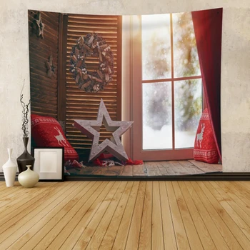 

Laeacco Fashion Tapestry Christmas Window Wreath Pendant Star Model Sleigh Deer Pillow Wall Hangings Home Living Room Dorm Decor