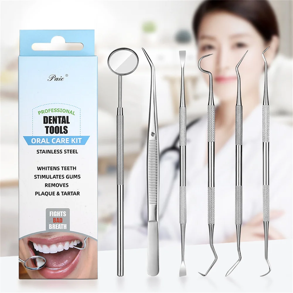 

Dental Mirror Stainless Steel Dental Dentist Prepared Tool Set Probe Tooth Care Kit Instrument Tweezer Hoe Sickle Scaler