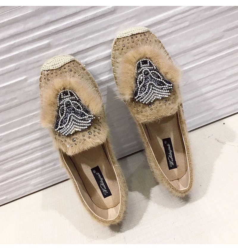 Fashion Hemp Loafers Women Espadrilles Flats Shoes Sewing Rhinestone Round Toe Ladies Casual Moccasins Slip On Brand Style New - Цвет: 80Beige