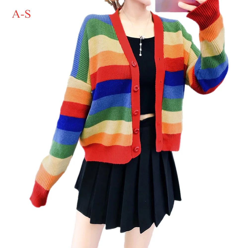 

Spring Autumn New Student Girl Rainbow Color Sweater & Skirt Solid White Pleated Skirts Two Piece Set Women Outfit Knitwear Sets