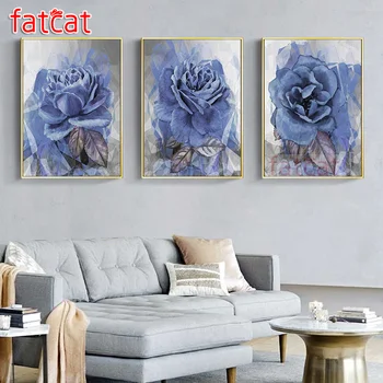 

FATCAT Abstract blue flower diamond painting full square round drill 5d diy rhinestone embroidery triptych home decor AE1882