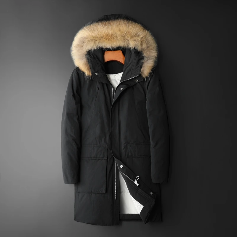Высококачественный мужской пуховик с капюшоном, парка, толстая зимняя куртка, теплое пальто, Мужская зимняя одежда, модные длинные повседневные парки, большие размеры