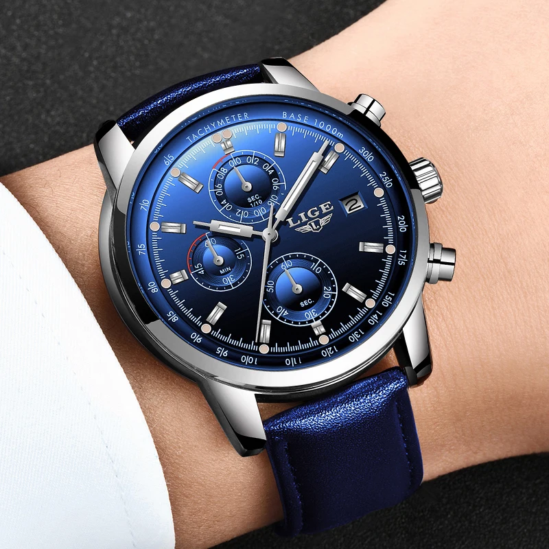 Reloj Hombre LIGE New Watches Mens Top Luxury Brand Chronograph Sport Man Watch For Men Military Leather Clock Quartz Wristwatch