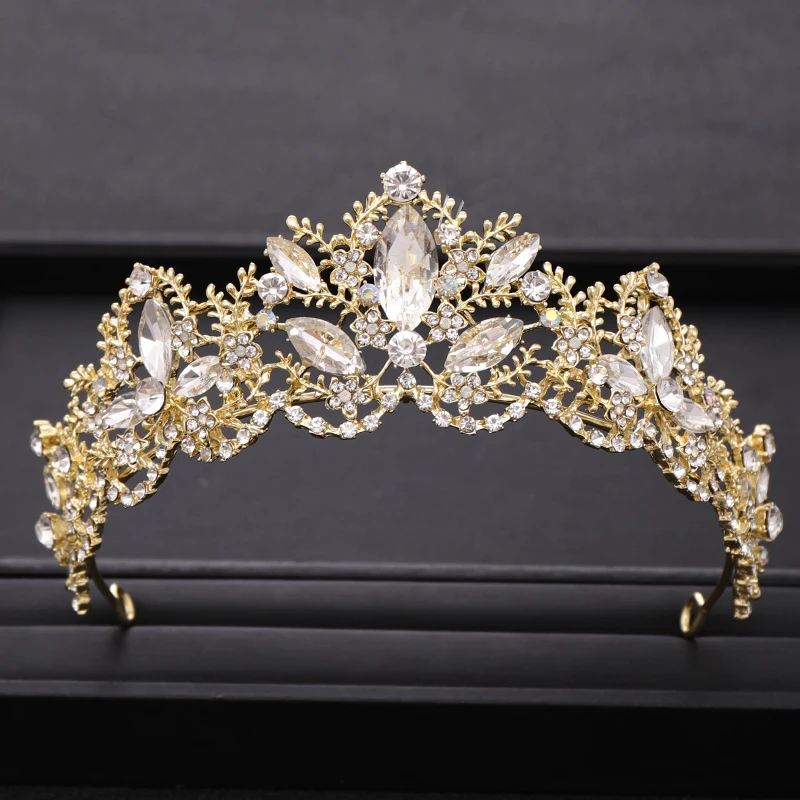 AiliBride Wedding Hair Accessories Tiara  Fashion Crystal Baroque Bridal Crown Gold Diadem for Bridal Wedding Hair Jewelry Gift