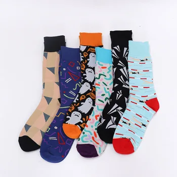 

Geometric Art Men's Sock Creative Crew Man Socks Blue Unisex Warm Casual Cotton Sox Adult Autumn Winter Classic Funny Skarpetki