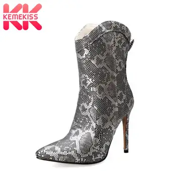 

KemeKiss Plus Size 34-48 Women Ankle Boots Autumn Winter Warm Fur Short Boots Sexy Pointed Toe Thin Heels Office Shoes Women