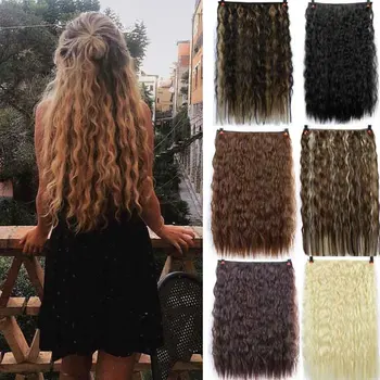 

DIANQI 5 Clip Hair Long Water Wave Synthetic Hair Clip In Hair Extension Heat Resistant Natural Corn Perm Hair Wig Piece