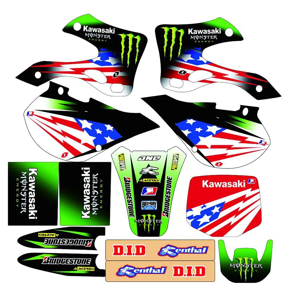 

For Kawasaki KX125-KX250 1999-2002 Ghost Claw Full Graphics Decals Stickers Custom Number Name 3M Bright Matte Waterproof