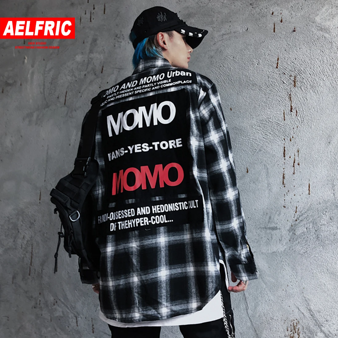 

AELFRIC Hip Hop Multi Pockets Ribbons Men Shirts Harajuku Streetwear Plaid Male Oversized Tops Fashion Casual Cotton Long Sleeve