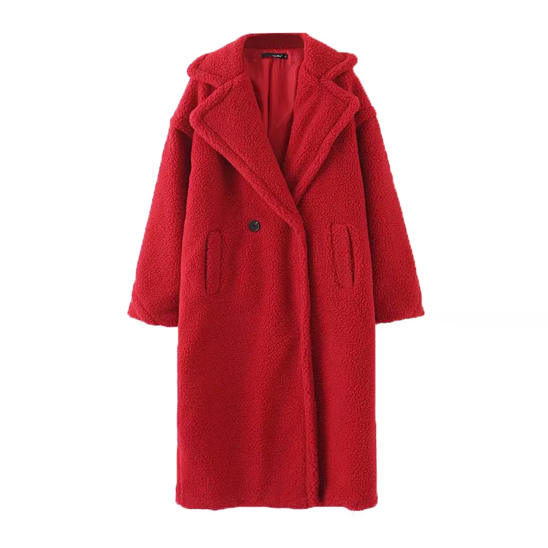 teddy coat red Плюшевое пальто, синее белое пальто из искусственного меха, длинное пушистое пальто, розовое зимнее пальто с плюшевым мишкой, Женская мохнатая куртка, зимняя - Цвет: teddy coat red