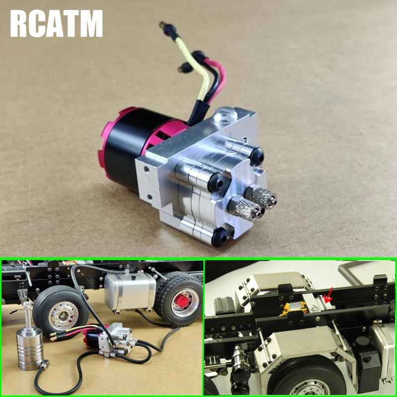 Metal Hydraulic power pump gear oil with relief valve For 1/14 Tamiya RC Truck car Scania MAN Actros Volvo Upgrade parts | Игрушки и