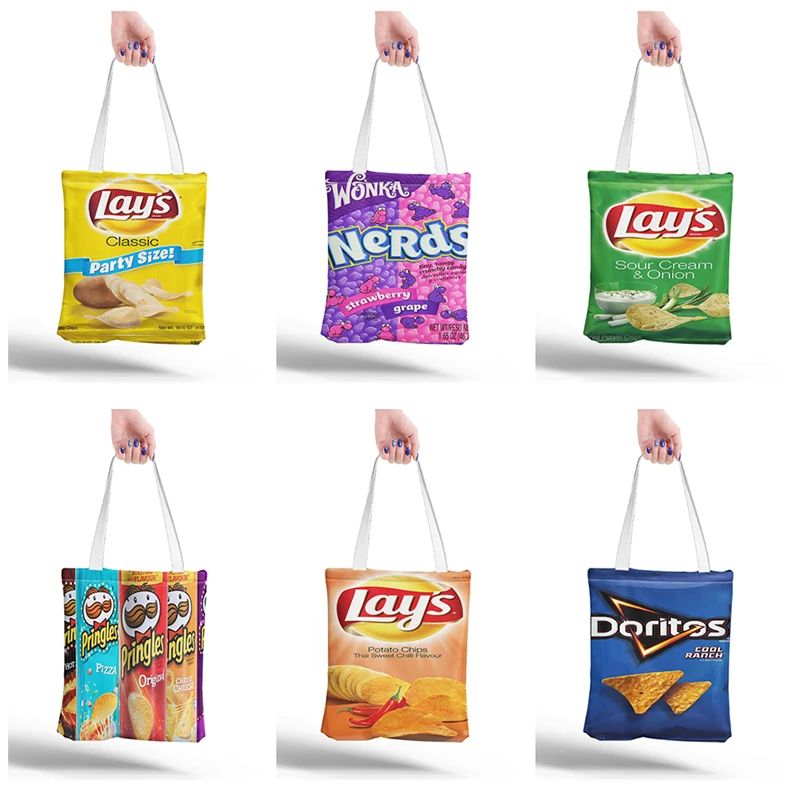 Tote-Bag Canvas-Fabric Women Food-Hand-Bag Foldable Casual Outdoor Potato-Chips Daily