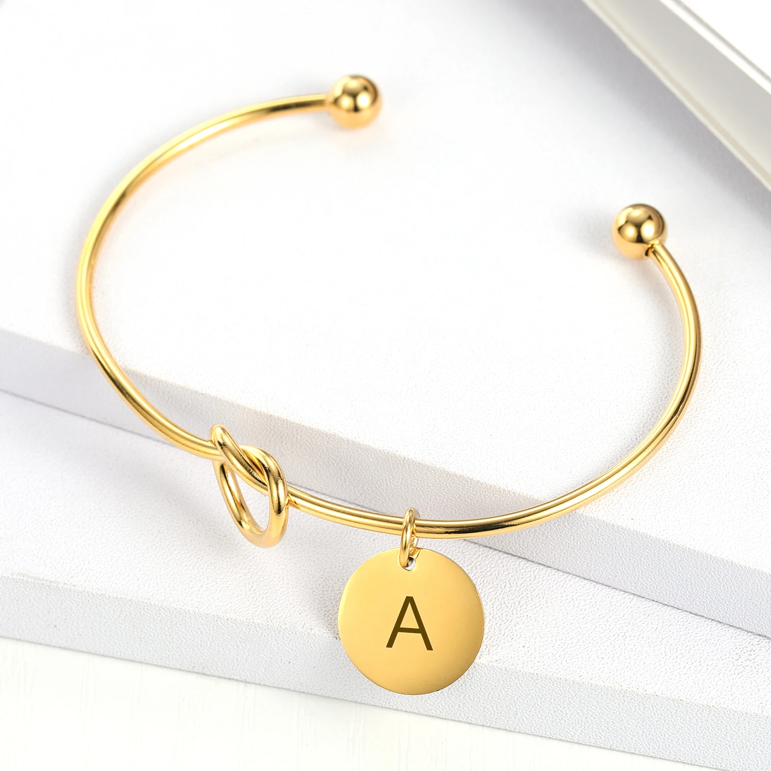 

Customized Initial Charm Bracelet Stainless Steel Love Knot bracelet Personalized Engrave Letter Bracelet For Women Jewelry Gift