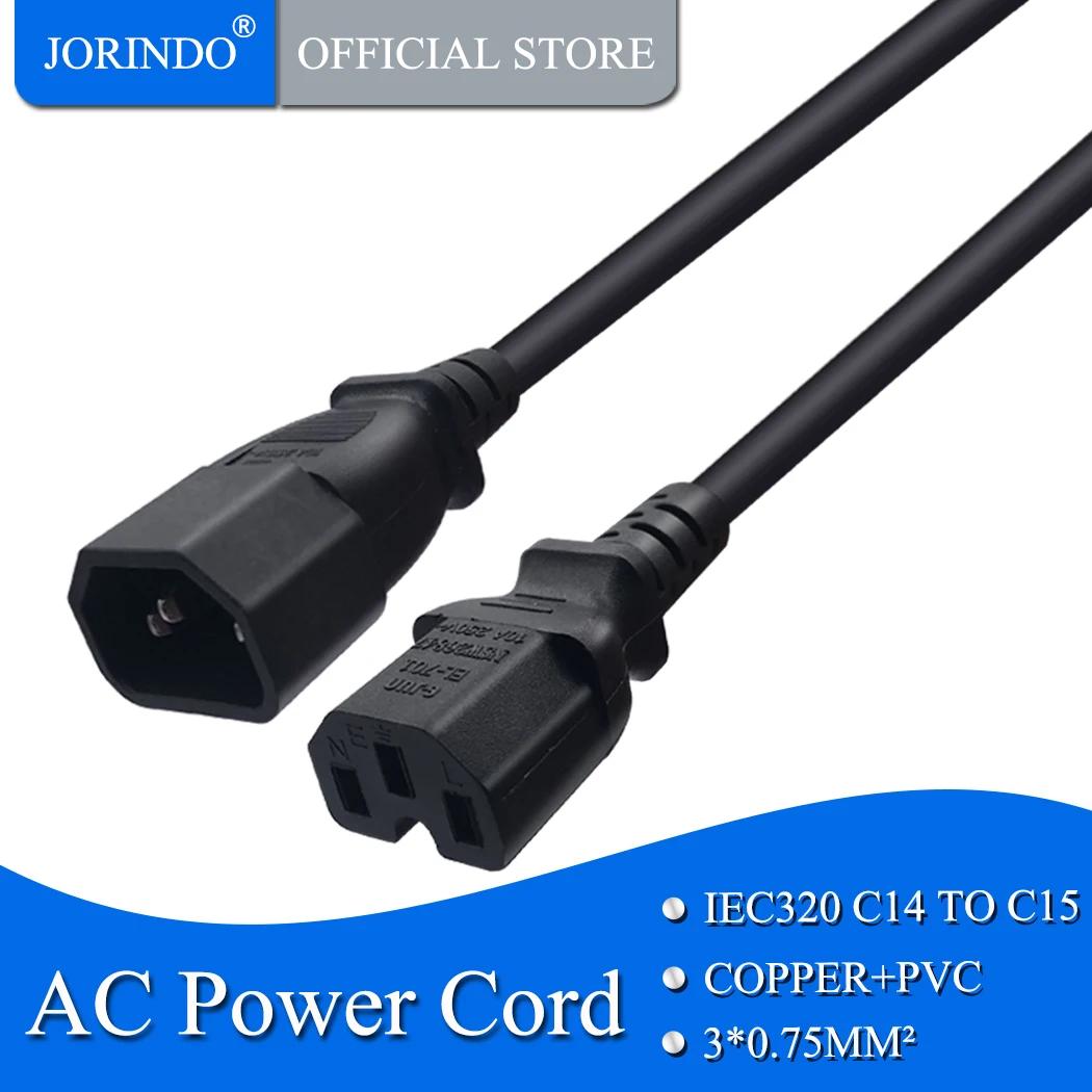 Jorinдо 1 м/3 2 фута IEC320 C14 к C15 IEC AC Шнур питания Женский 3-контактный штырьковый кабель