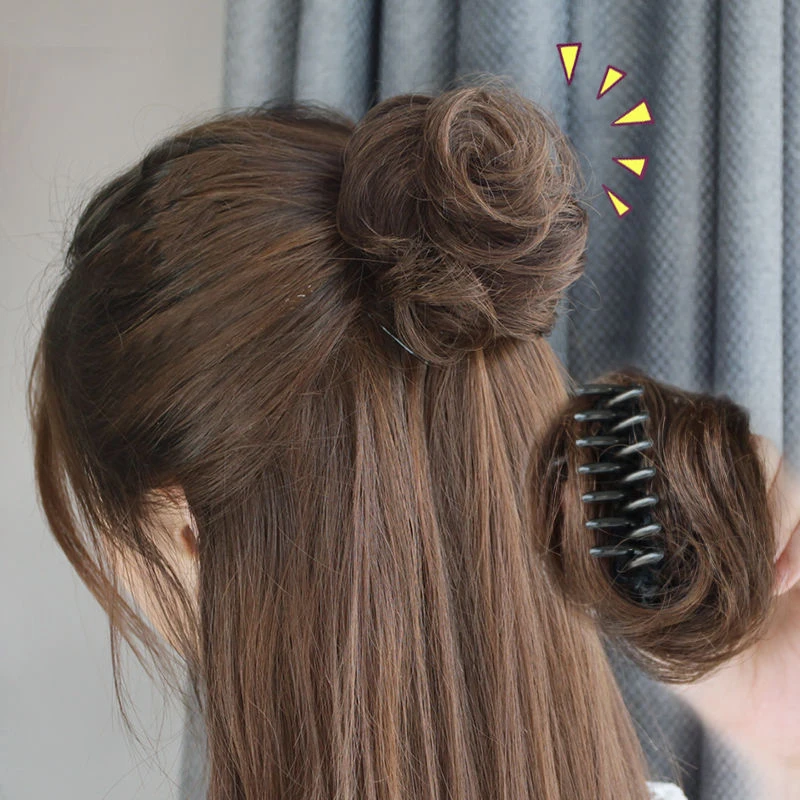 Ailiade alta temperatura sintético bagunçado clipe chignon donut cor natural garra chignons extensões de cabelo para mulher