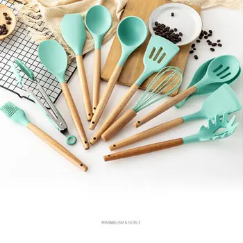 

9 PCS Silicone Cooking Utensils Set Non-stick Spatula Shovel Wooden Handle Cooking Tools Set With Storage Box Kitchen Tools Set