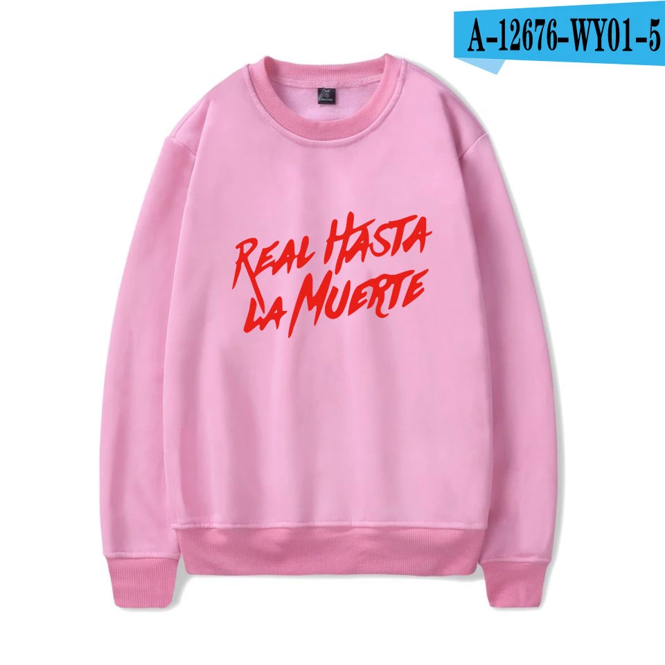 Anuel Aa Real Hasta La Muerte принт Толстовка для женщин/мужчин Монолитным длинные рукава толстовки с длинным рукавом флисовый пуловер Толстовка - Цвет: Pink