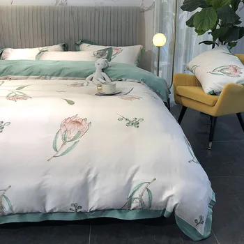 

High-End Spring and Summer 60 Import LF Austria Tencel Four-piece Set American-Style Pastoral Style Silky Quilt Cover Bedding Ar