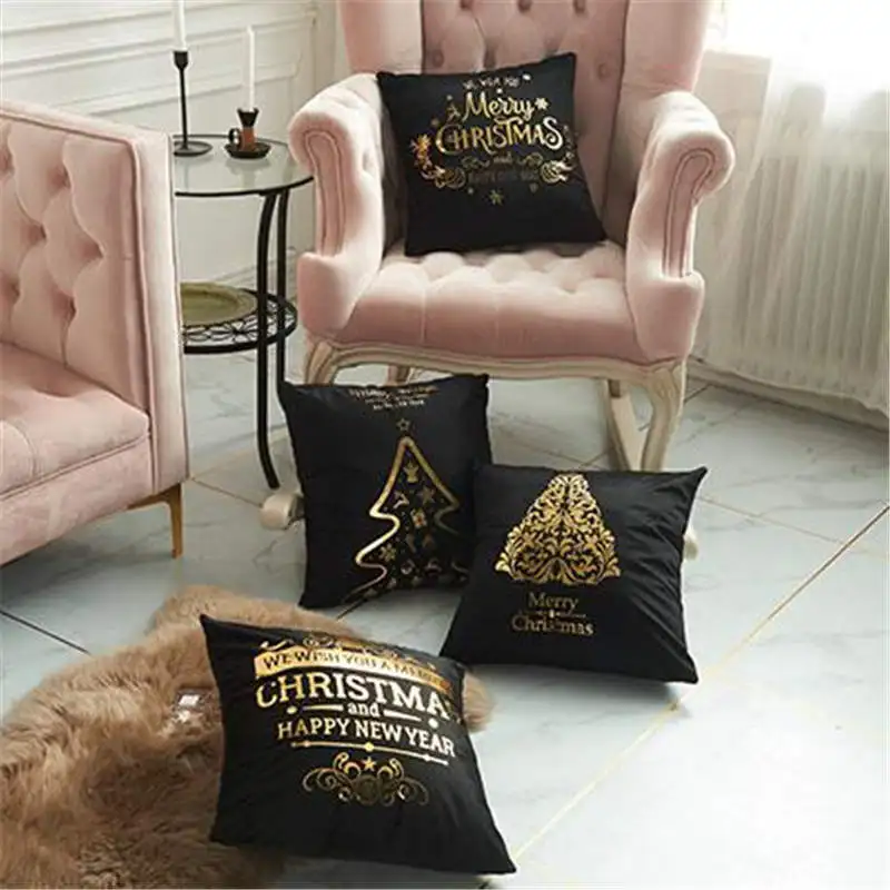 

Christmas gilded Cushion Cover Pillowcase Gold Foil Printing Cotton Office Car Bed Seat Home Decor Waist Throw Pillow Cases