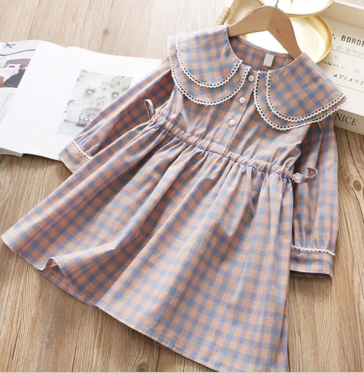 Новые весенние детские хлопковые платья в клетку, милая одежда принцессы для девочек, 5 шт./партия