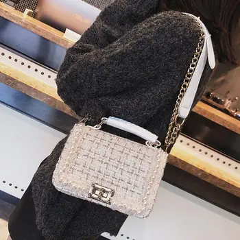 

Small Fragrance Pearl Woolen Bag 2019 Fashion New Women Handbags High Quality Female Bag Lady Temperament Shoulder Handbag Bolsa