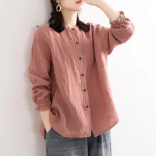 

Shirt Women Literature Art Retro Women's Autumn Cotton Plus Size Loose Round Neck Shirt Casual Jacket Elastic Sleeve Top Women