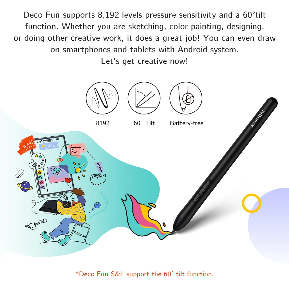Caneta Xppen Deco Divertido xs Tablet Gráfico 8192 Níveis de Inclinação Desenho Digital Tablet 266rps Suporte Android Mac Linux Windows Chrome - Imagem 6