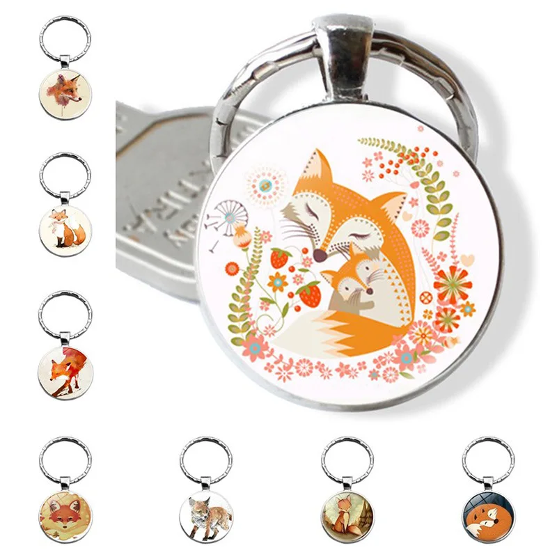 

New Products Accessories Lovely Small Fox Time Stone Keychain Pendant Metal Key Ring