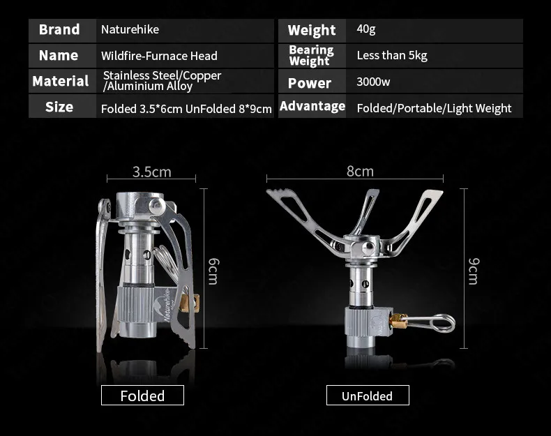 Naturehike газовая плита для кемпинга, сверхлегкая газовая горелка, складная плита, Походное оборудование, печи для кемпинга, пикника