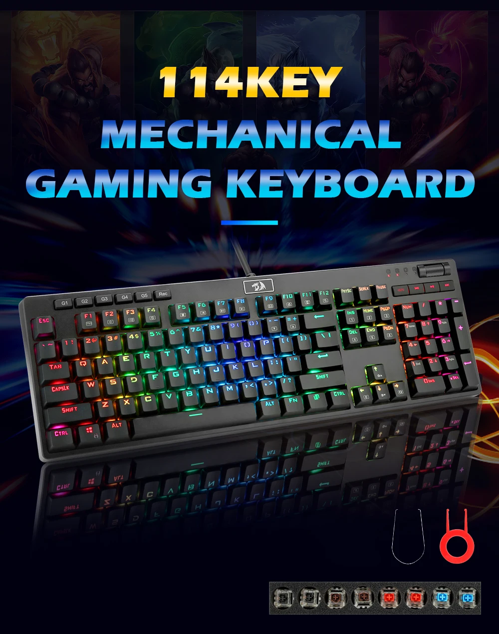 Redragon K579 RGB USB Механическая игровая клавиатура синий переключатель со светодиодной подсветкой 104 ключ анти-ореолы проводной ПК Компьютерная игра