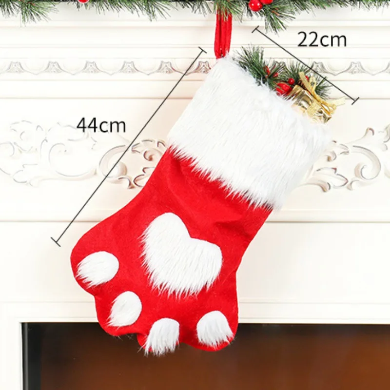 Рождественские чулки, аксессуары для домашнего декора, клетчатые рождественские подарочные сумки, носки для собак и кошек, носки "лапки", рождественские украшения на елку