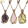 CSJA Natural Stone Rope Wrap Necklace Irregular Crystal Quartz Healing Pendant Necklaces Adjustable Women Men Retro Jewelry G317 ► Photo 1/6