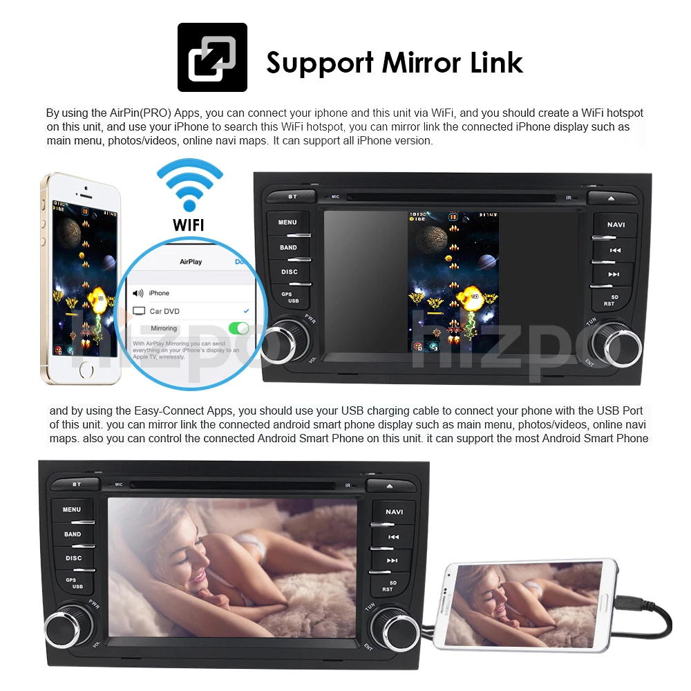 Excellent Hizpo Android 9.0 Double Din Car DVD GPS Player For Audi A4 S4 B7 Canbus Radio GPS Bluetooth 1080P 4G USB Host Ipod Map TPMS DVR 7