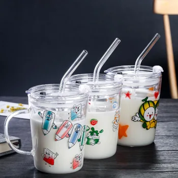 

Daily Use Transparent Cup with Simple Straw Mug Double Layer Glass Cup Drink Gifts PAK55