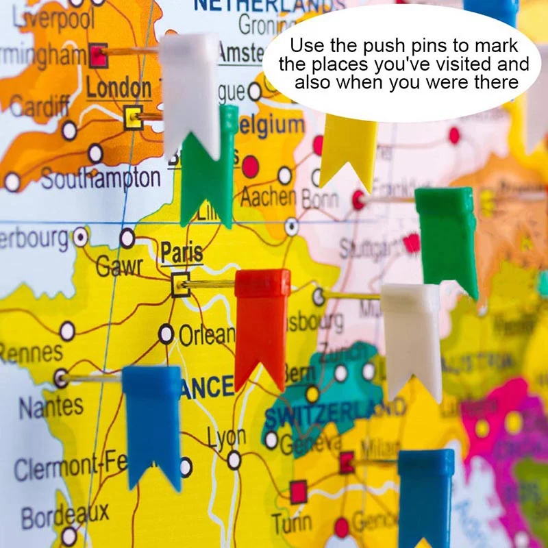 Flag Travel Map Push Pins Multicolored Decorative Map Tacks
