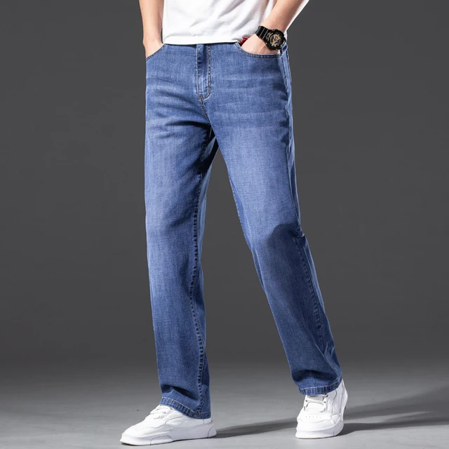 Summer Vintage Light blue Cotton Jeans Men Loose Straight Wide-leg Pants Solid Color Brand Trousers Male Oversize 40 42 44 46 4