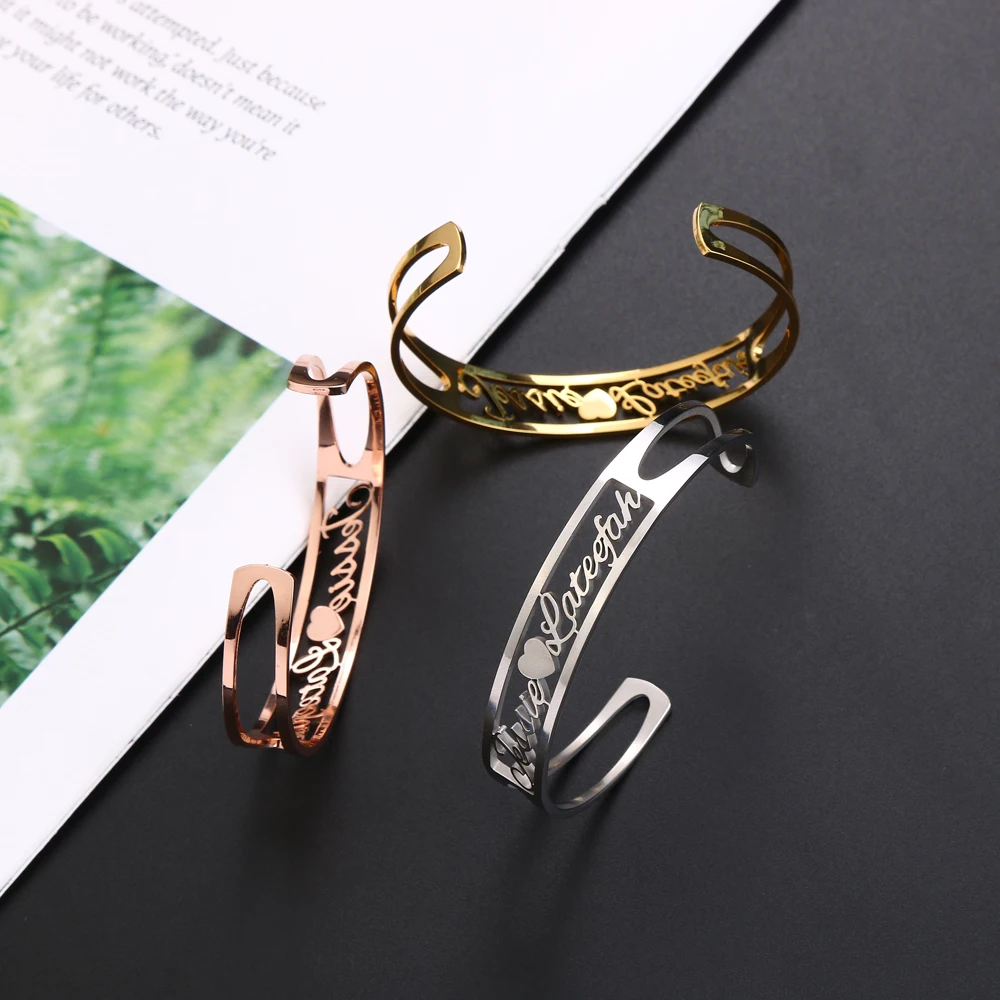 Lateefah Christams Gift Friend 2 Names Peach Bangles,Women Men Bangles Bracelets Wedding Jewelry Femme Bijoux Pulseira