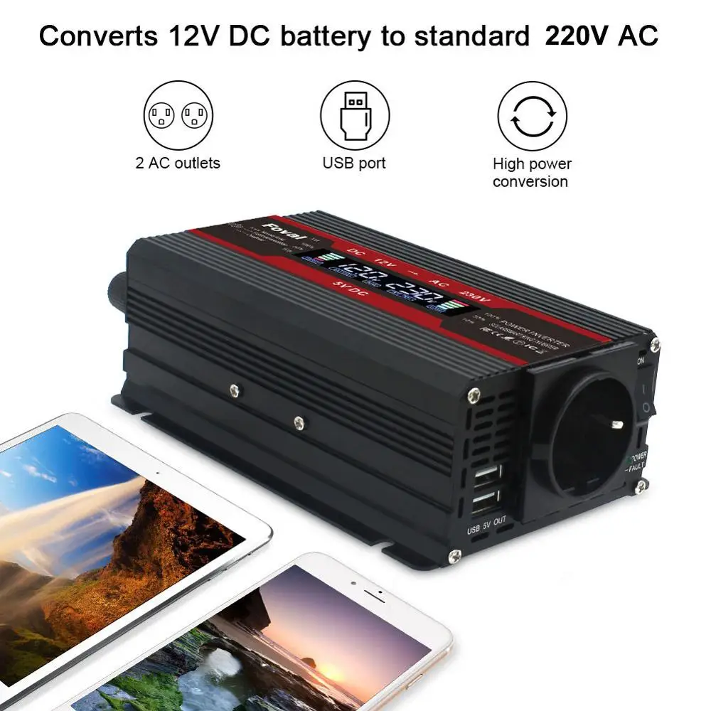 US $35.99 4000w Power Inverter Modified Sine Wave Lcd Display Dc 12v To Ac 220v Solar 2 Usb Car Transformer Convert Eu Socket