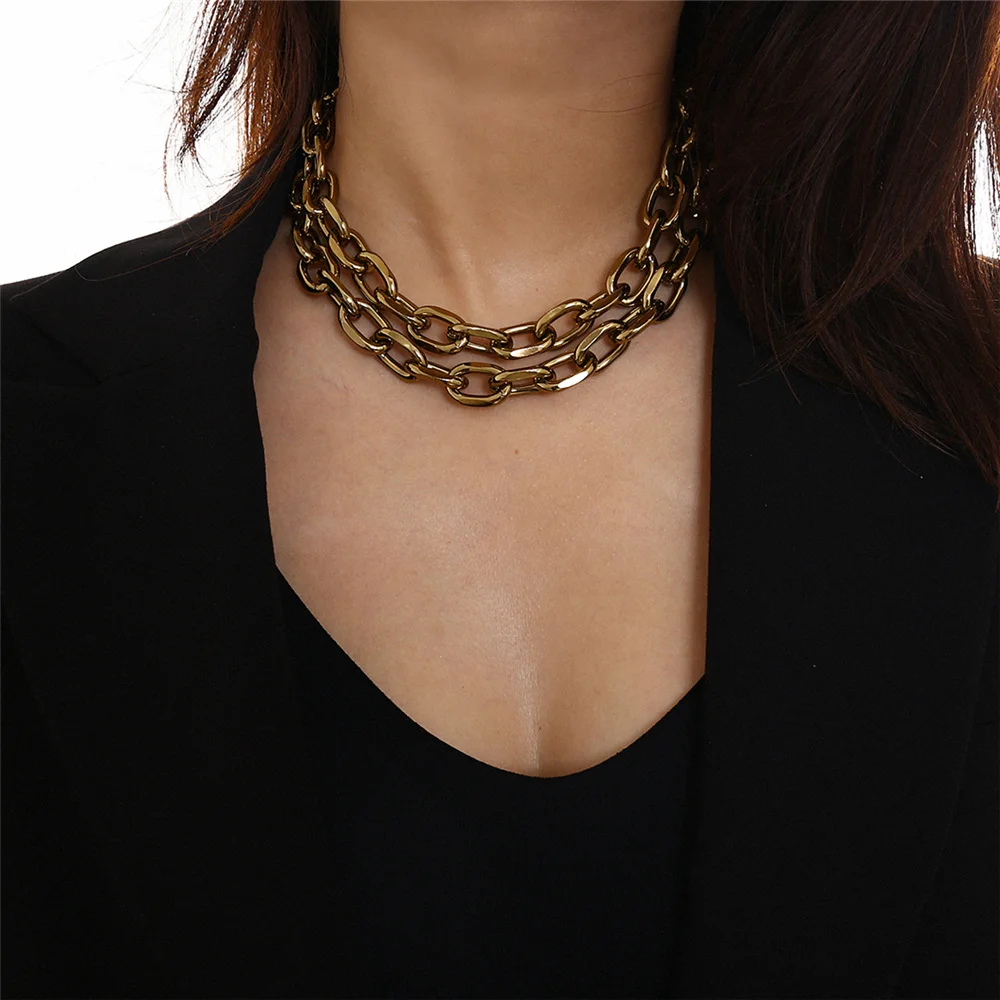 

Punk Vintage Thick Chain Choker Necklace Collar Necklace Layer Snake Gold Heavy Thick Chain Necklace Statement Jewelry for Women