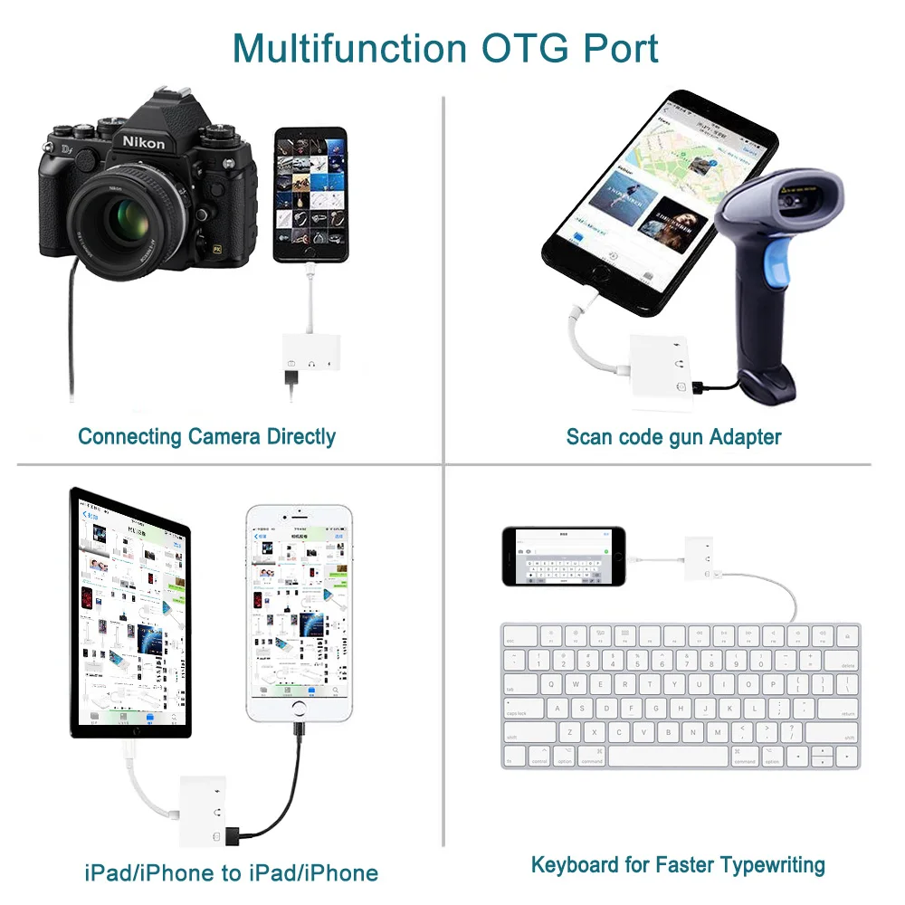OTG Adapter For Lightning To USB 3 Camera Reader With 3 5mm Headphone Jack Connection Kits Data Sync For iPhone X XR XS 8 7
