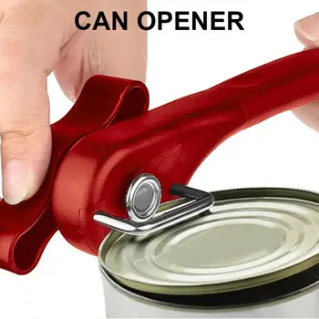 

Safe Stainless Steel Can Opener Red Manual Practical Grips Lifter Lid Side Handle