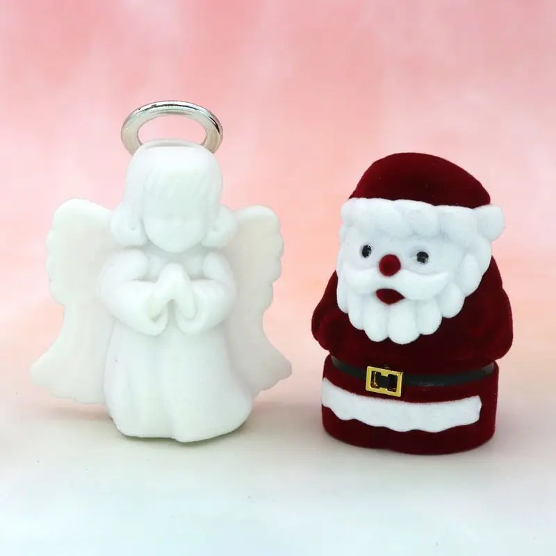 Samt Schöne Engel Santa Claus Weihnachten Halskette Ring Ohrringe Schatulle Geschenk Geschenk Boxen Für Schmuck Wrap Halter Großhandel – Detail 3
