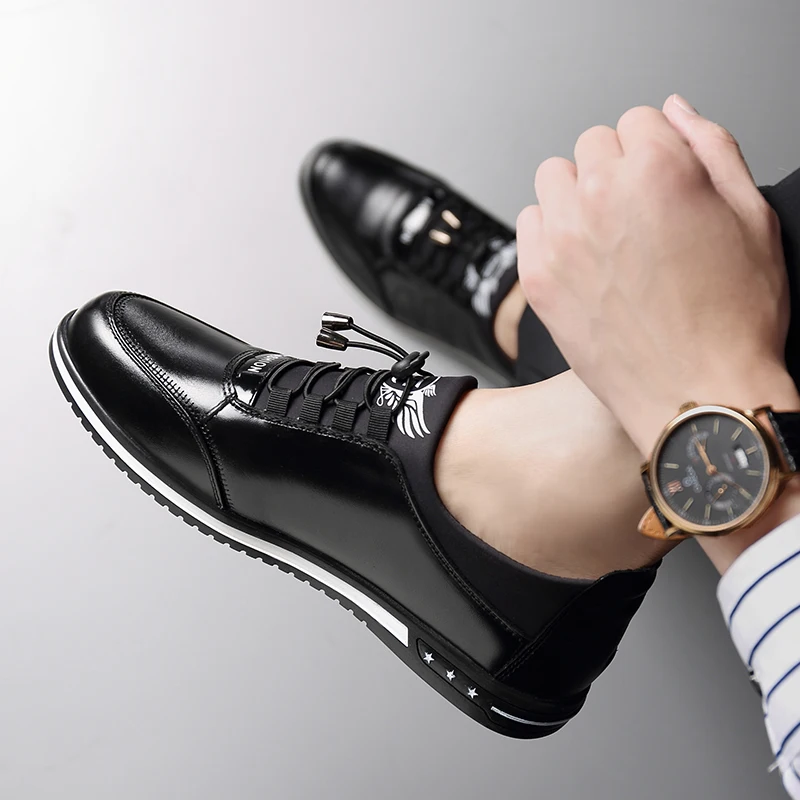 Мужская обувь из натуральной кожи модная повседневная на низком каблуке шнурках
