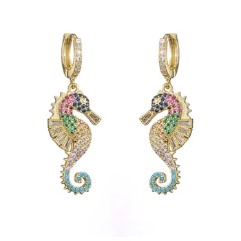 

2020 New Fashion Colourful CZ Dangle Earrings For Women Girl Unique Design Lovely Seahorse Drop Earring Wholesale