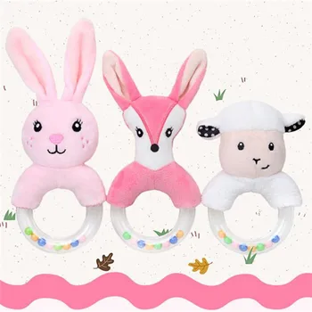 

baby plush toys cute cartoon plush rabbit fox sheep hand bell round hand rattling newborn boys girls toys gift