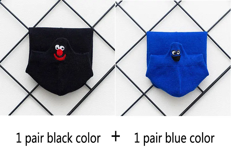 black blue Размер 35-42, кавайные женские носки, счастливые модные забавные Женские носочки, хлопковые, с вышивкой, яркие цвета - Цвет: black blue
