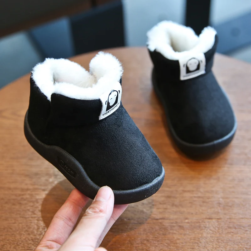 Black Shoes ENWAYEL-зима, супер теплый детский зимние ботинки для малышей, детская обувь для девочек, детская обувь, кроссовки для мальчиков, удобная плюшевая обувь без шнуровки - Цвет: Black Shoes