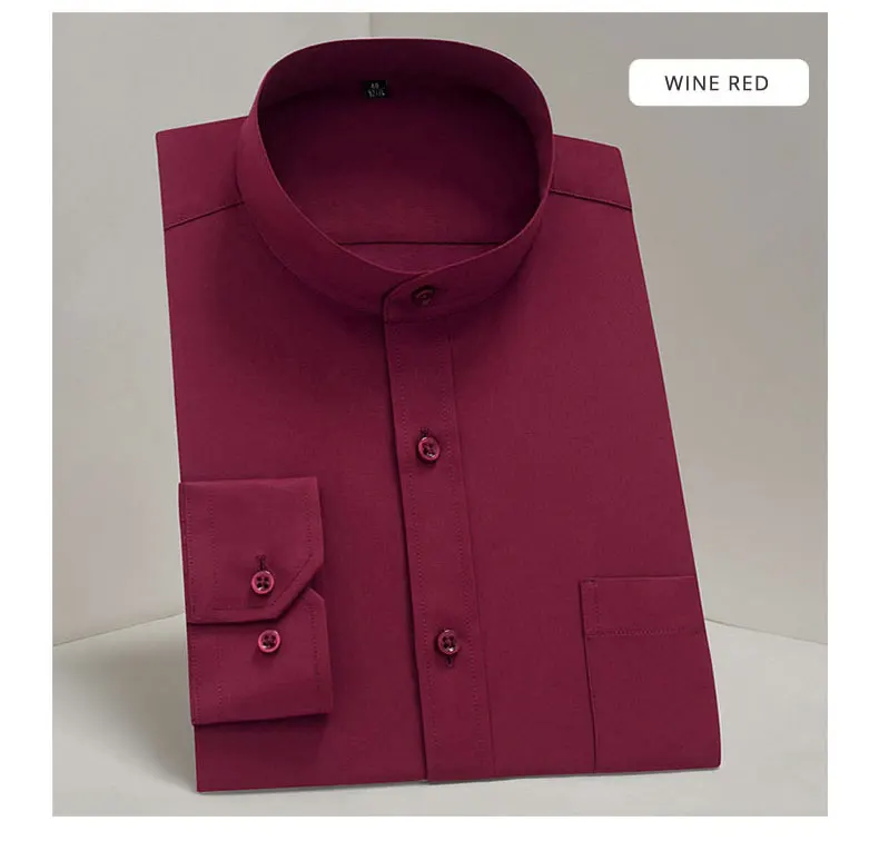 Long Sleeve Solid Color Mens Dress Shirts Stand Collar New Fashion ...