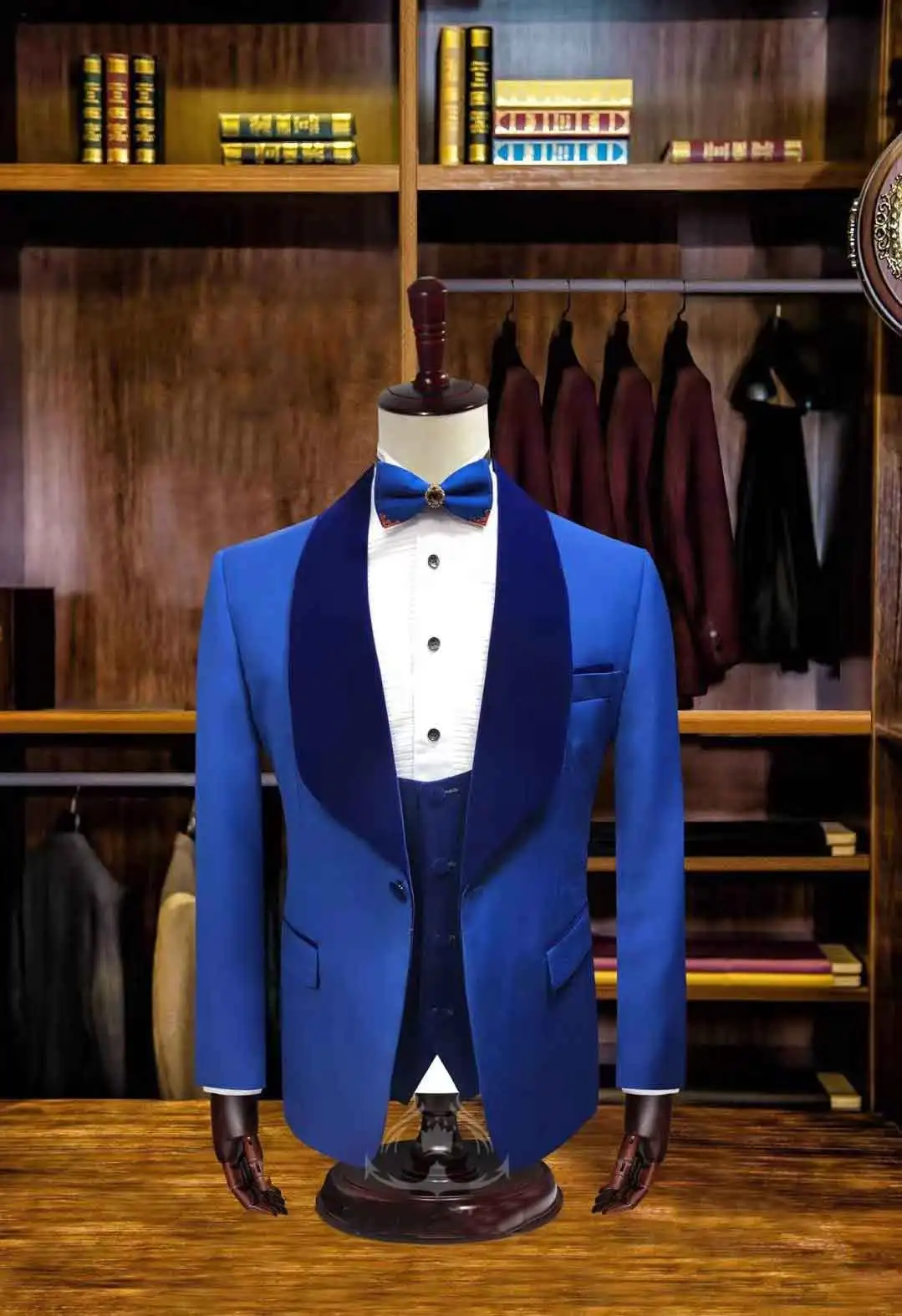 wedding Men Suits Italian Style Blue Cotton groom party marriage Suits Three pieces Blazers pants terno masculino slim fit