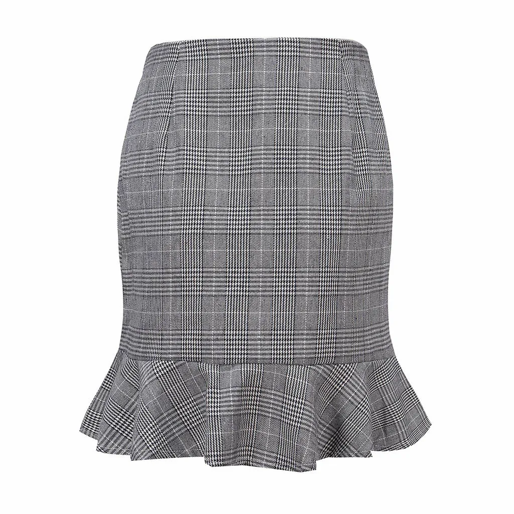 Women Mini Skirt Fashion Trend Plaid Print Ruffles Empire Above Knee Skirts Women's Sexy Casual Party High Waist Hip d5